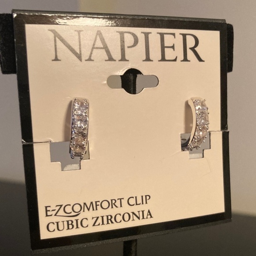 Napier Silver Cubic Zirconia Comfort Clip Earrings